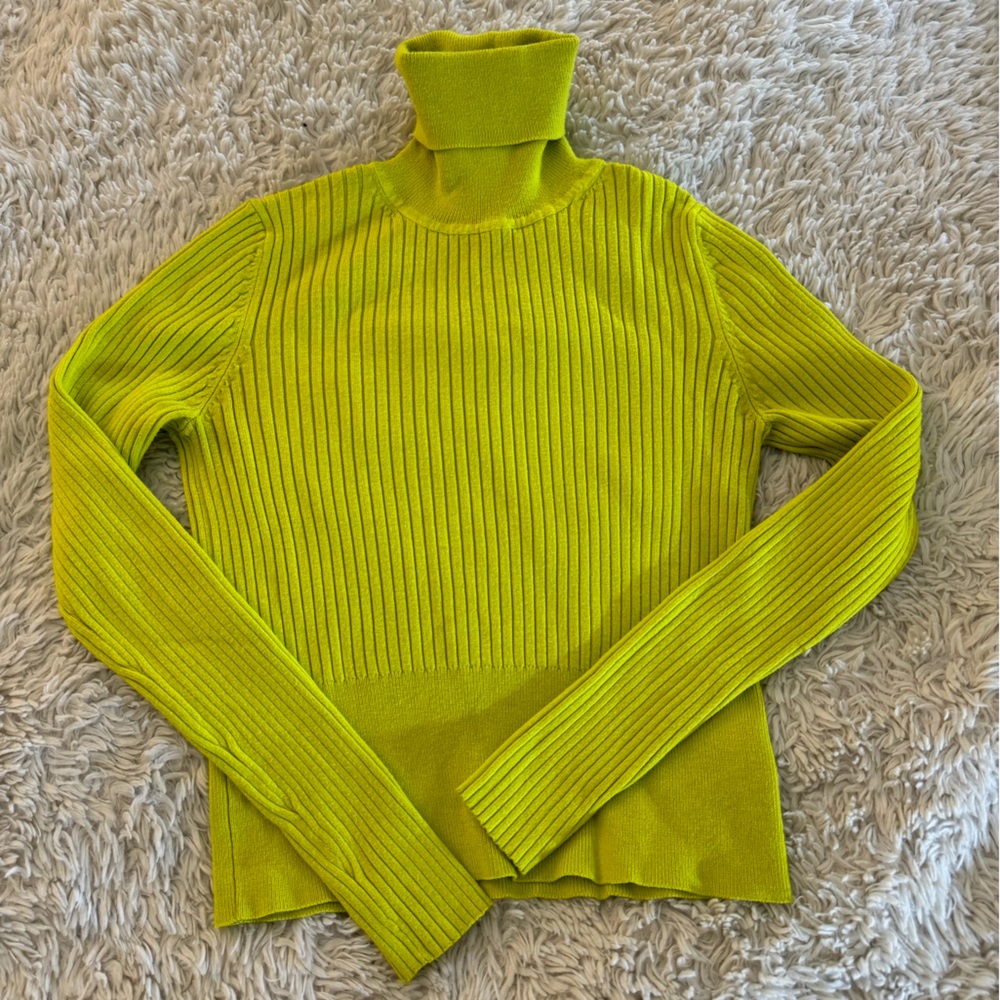 Lime Green Ribbed Turtleneck Sweater
